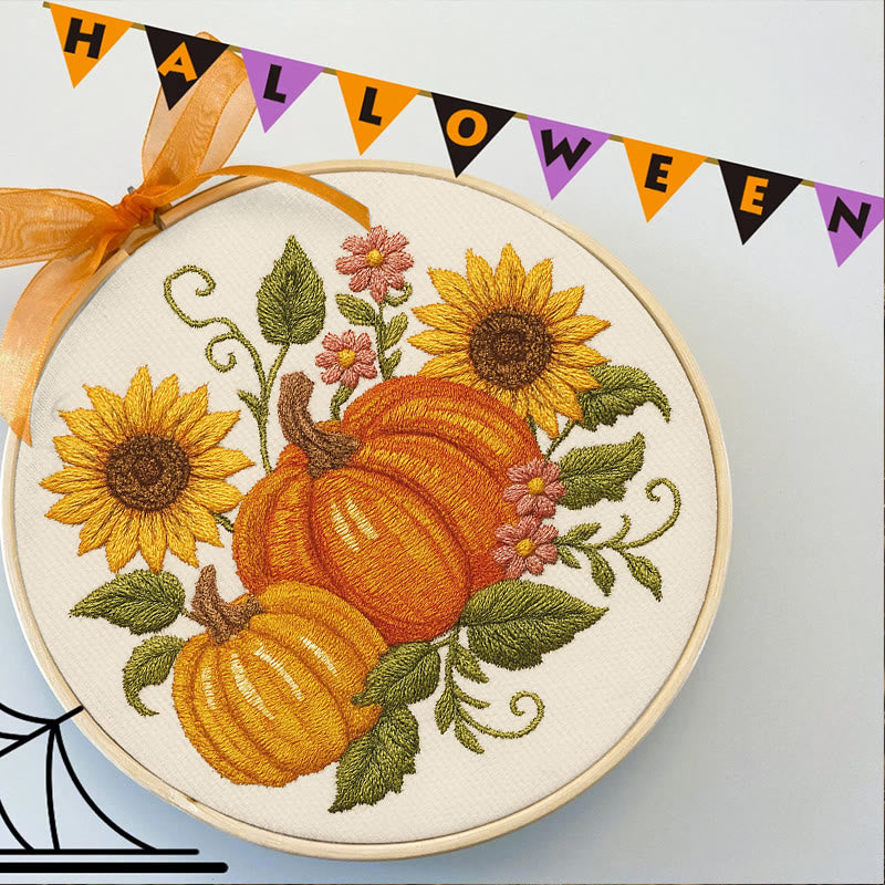 Rubbyoo Embroidery Kit - Sunflower Pumpkin | Diy Helloween Craft | Easy Beginner Needlework