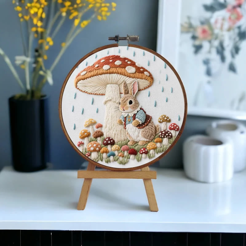 Rubbyoo Embroidery Kit - Rabbit In The Rain | Handmade Needle Craft