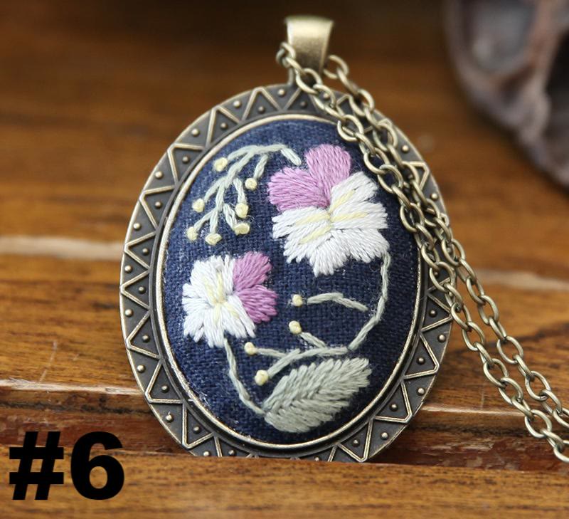 Embroidery Necklace Kits | Creative Stitching Ornament | Hand Embroidered Flower Pendant | Gifts For Her