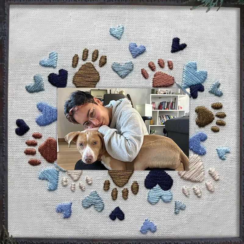 Rubbyoo Embroidery Photo Frame Kit - Adorable Paw Print | Memorable Handmade Craft | Diy Needle Artwork