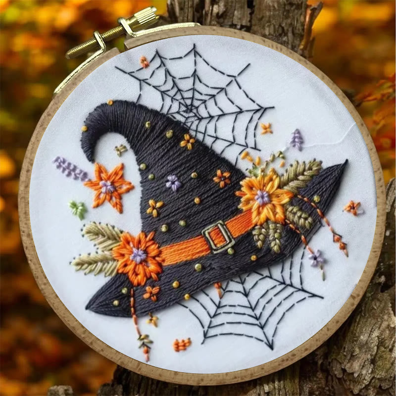 Rubbyoo Embroidery Kit - Spider Wizard Hat | Decorative Halloween Craft | Spooky Halloween Gifts