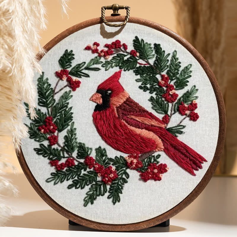 Rubbyoo Embroidery Kit -  Red Cardinal On A Tree | Holiday Needle Craft Gifts