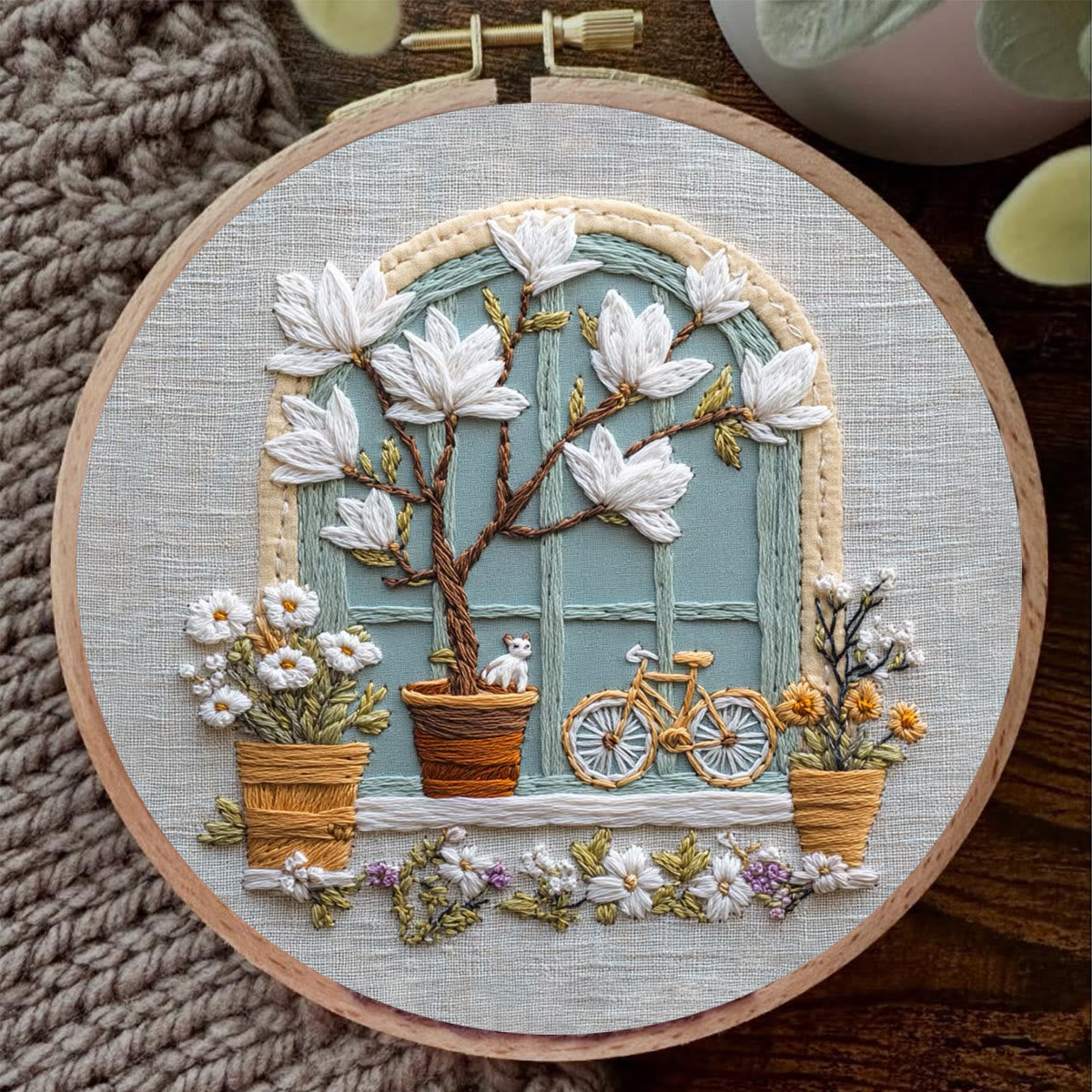 Rubbyoo Embroidery Kit - Floral Window | Diy Needle Craft Gifts