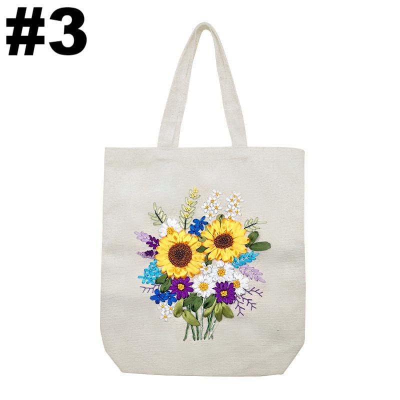 Embroidery Beige And White Canvas Tote Bag Kits | Beginner Flower Crafts | Eco-friendly Shoulder Bag | Christmas Gift