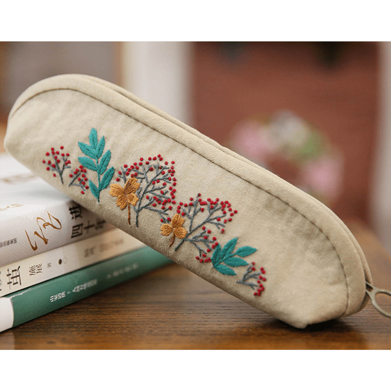 Beginner Hand Embroidery Pencil Case with Embroidery Flower Kit| Sew Stationery Organizer