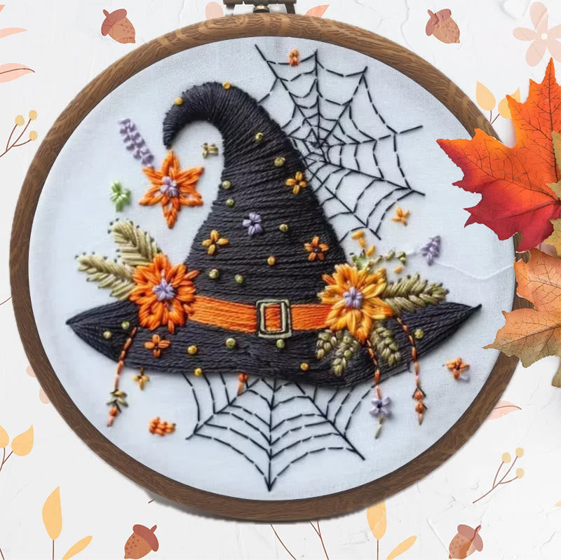 Rubbyoo Embroidery Kit - Spider Wizard Hat | Decorative Halloween Craft | Spooky Halloween Gifts