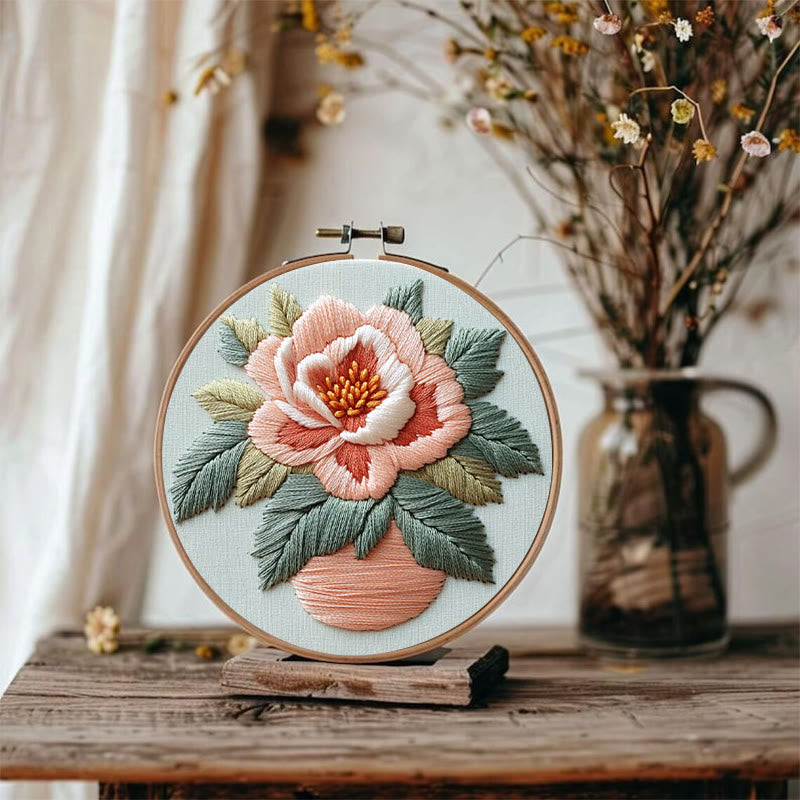 Rubbyoo Embroidery Kit - Peony Flower |  Needlework Craft For Beginner