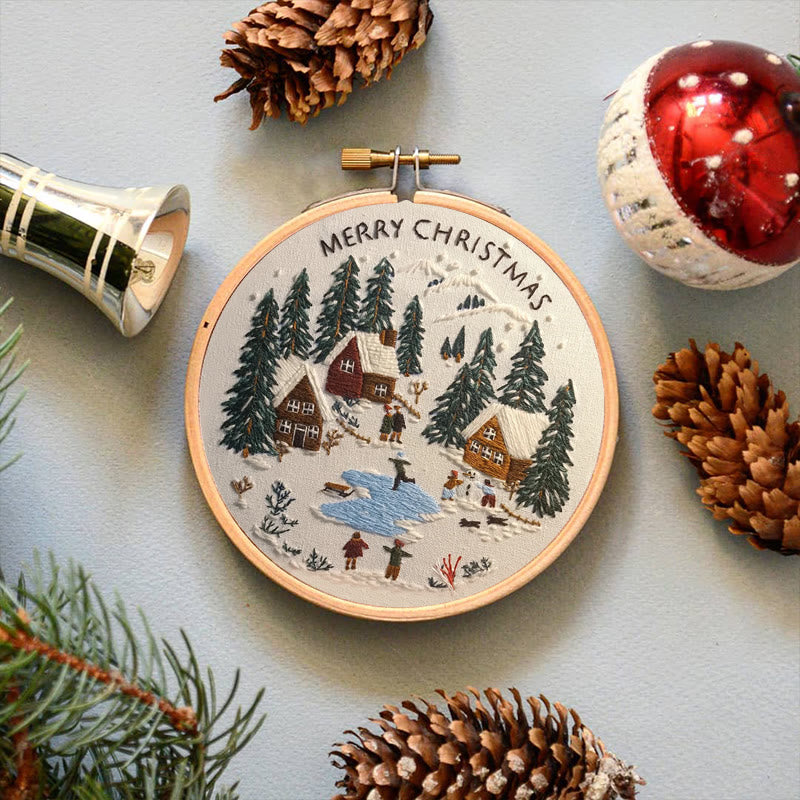 Rubbyoo Embroidery Kit - Snowy Village Scene | Handmade Crafts For Friends | Diy Christmas Needlepoint