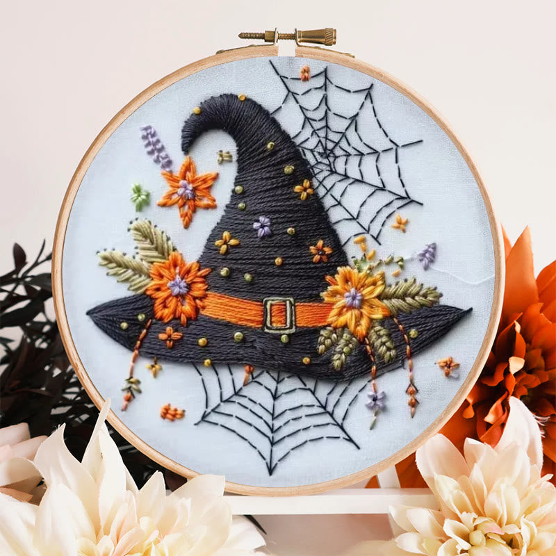 Rubbyoo Embroidery Kit - Spider Wizard Hat | Decorative Halloween Craft | Spooky Halloween Gifts