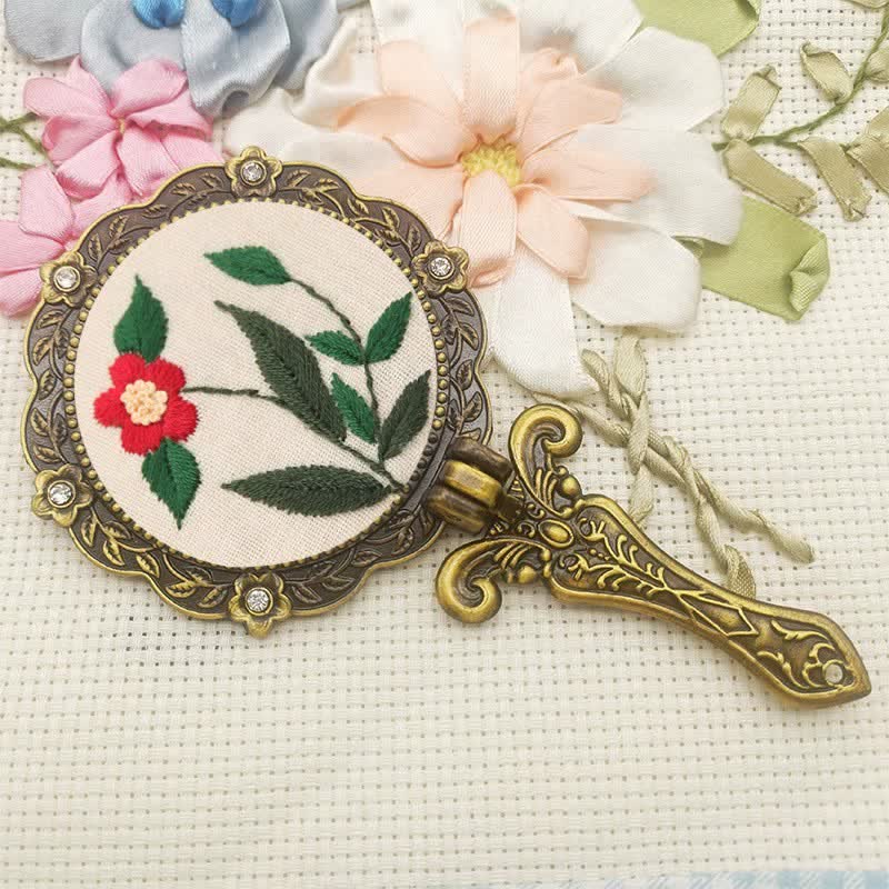 Needle kit Handheld Mirror | Floral Embroidered Compact Mirror | Great gift for your loved one
